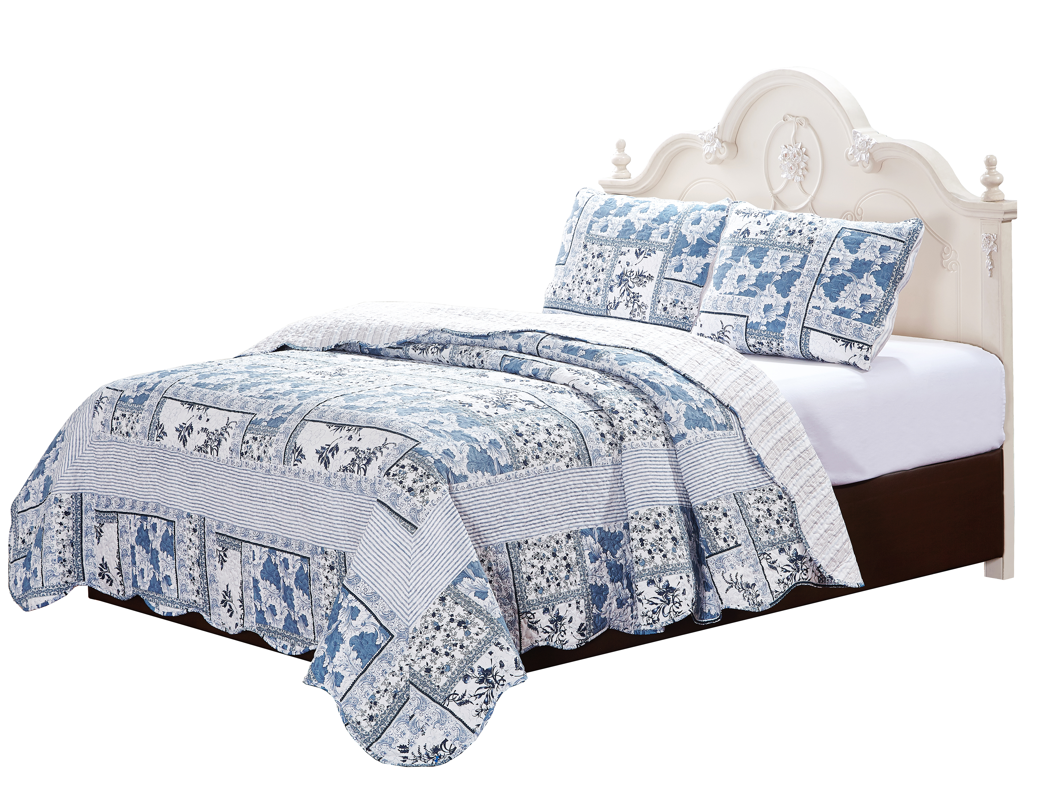 Faience Blues 4 Piece set,Super King-103"x111",3 Standard Pillow Shams