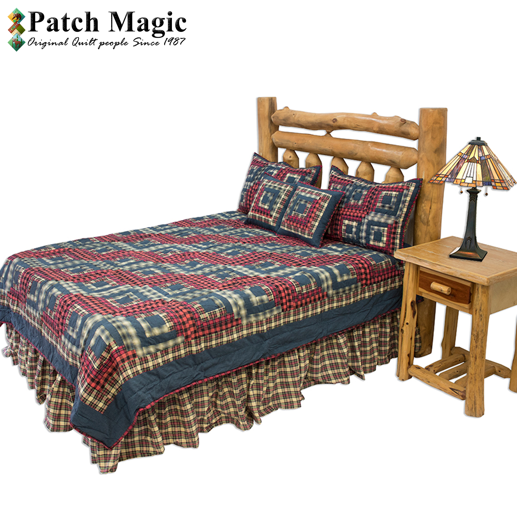 Red Log Cabin Super King Quilt 110"W x 96"L