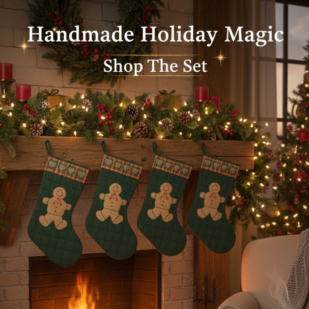 Set of 4 Handmade Gingerbread Family Stocking $59