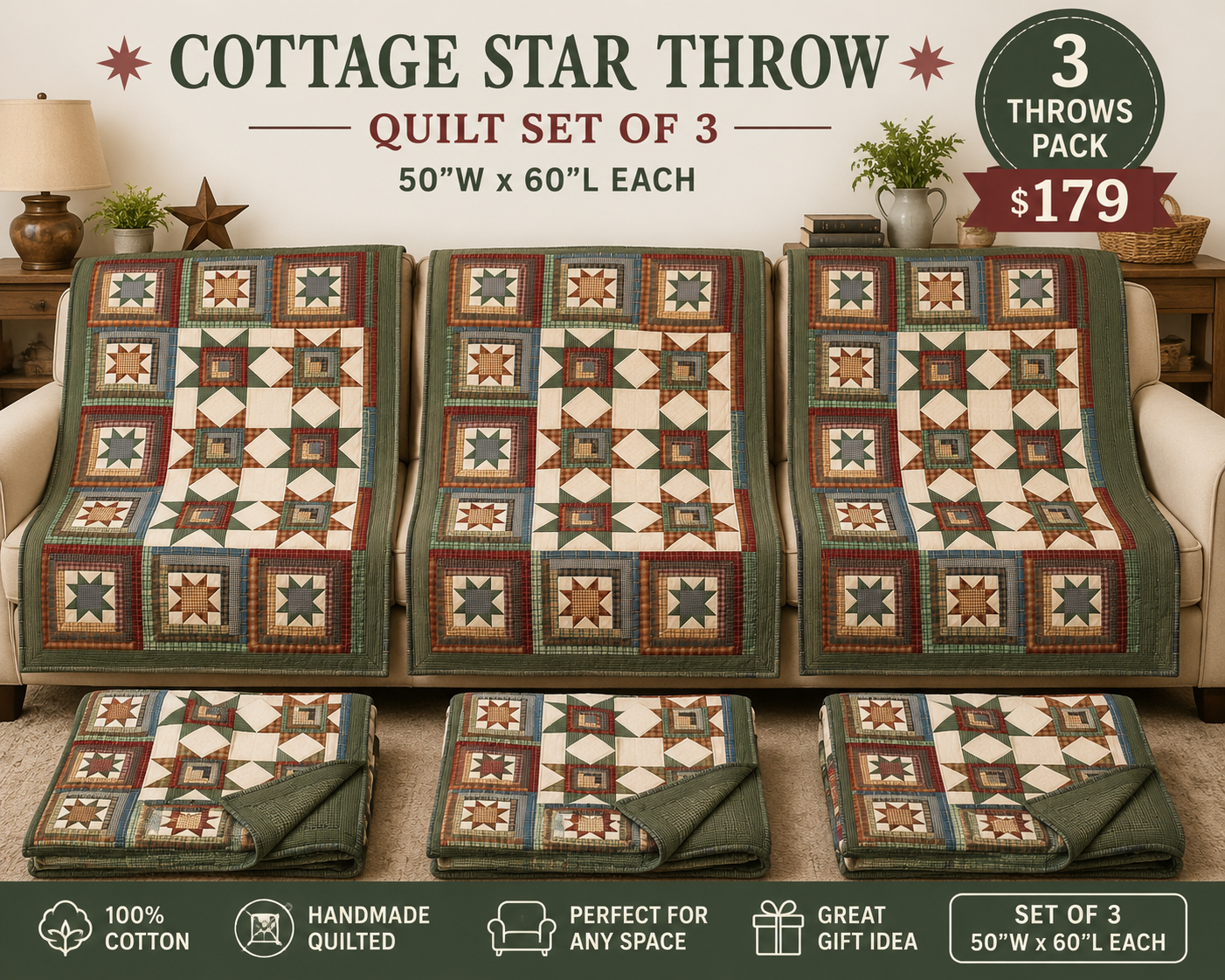 Cottage Star Throw 50"W x 60"L