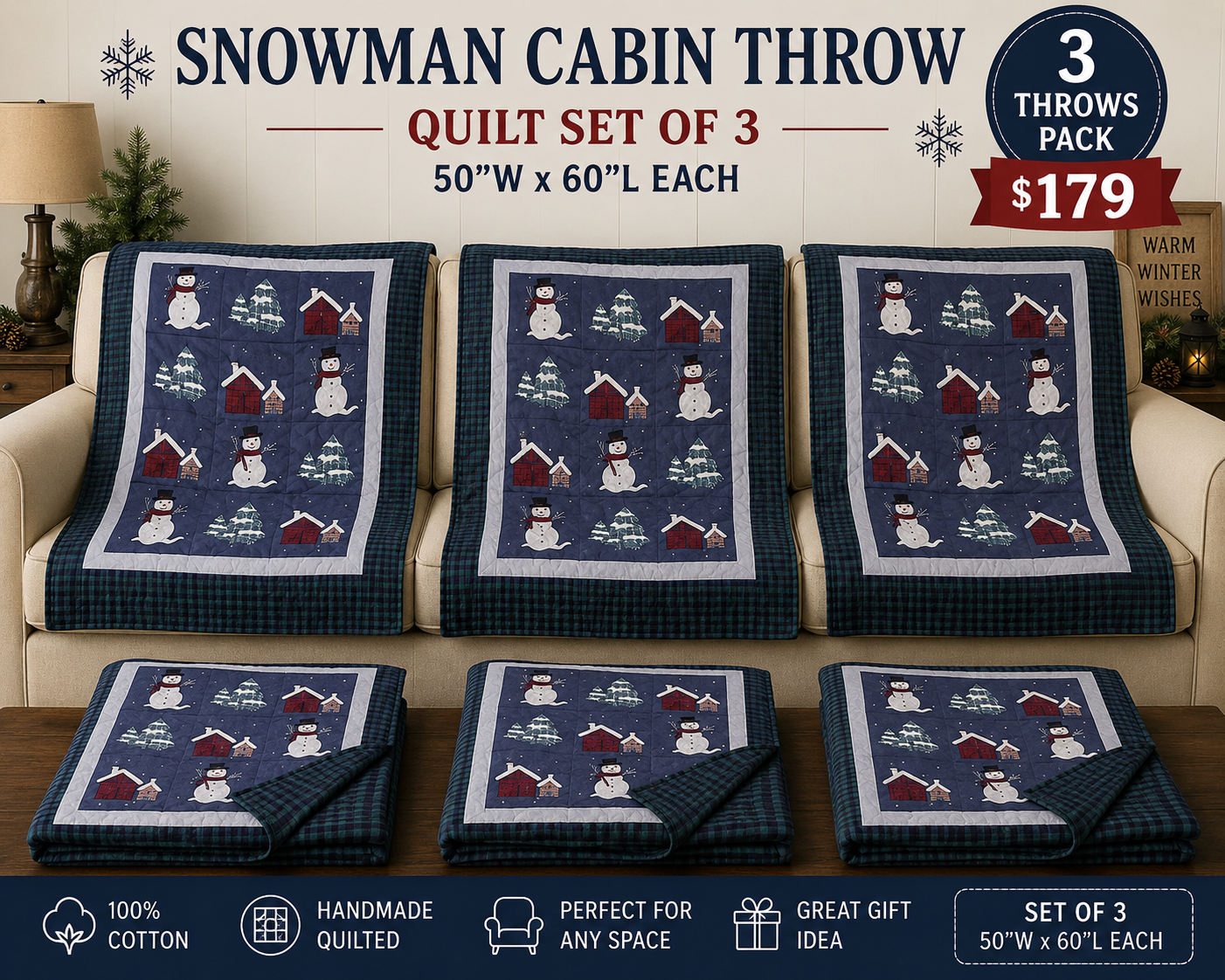 Snowman Throw 50"W x 60"L