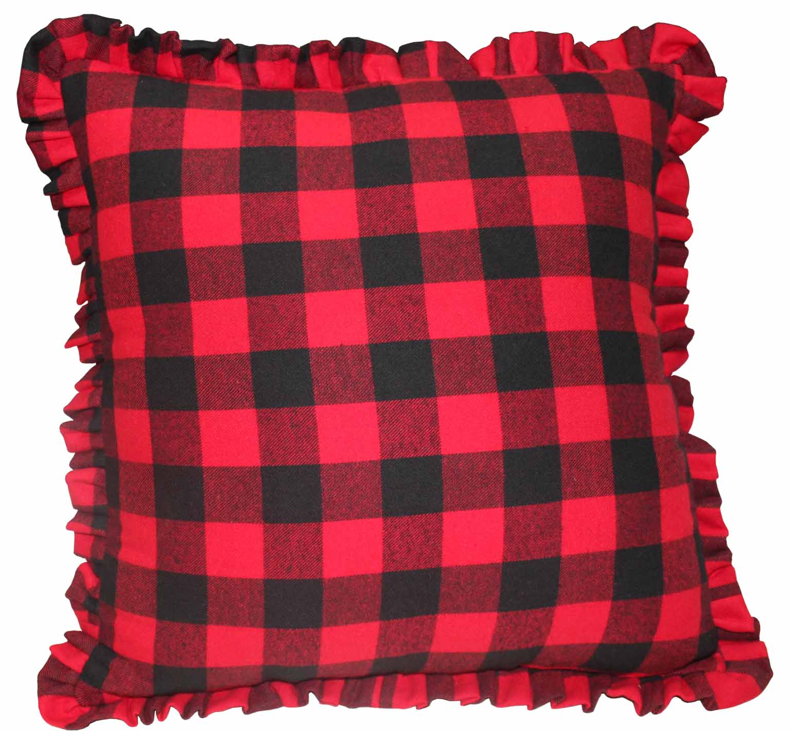 Red and Black Twill Buffalo Check,Fabric Toss Pillow 16"W x 16"L,Ruffled