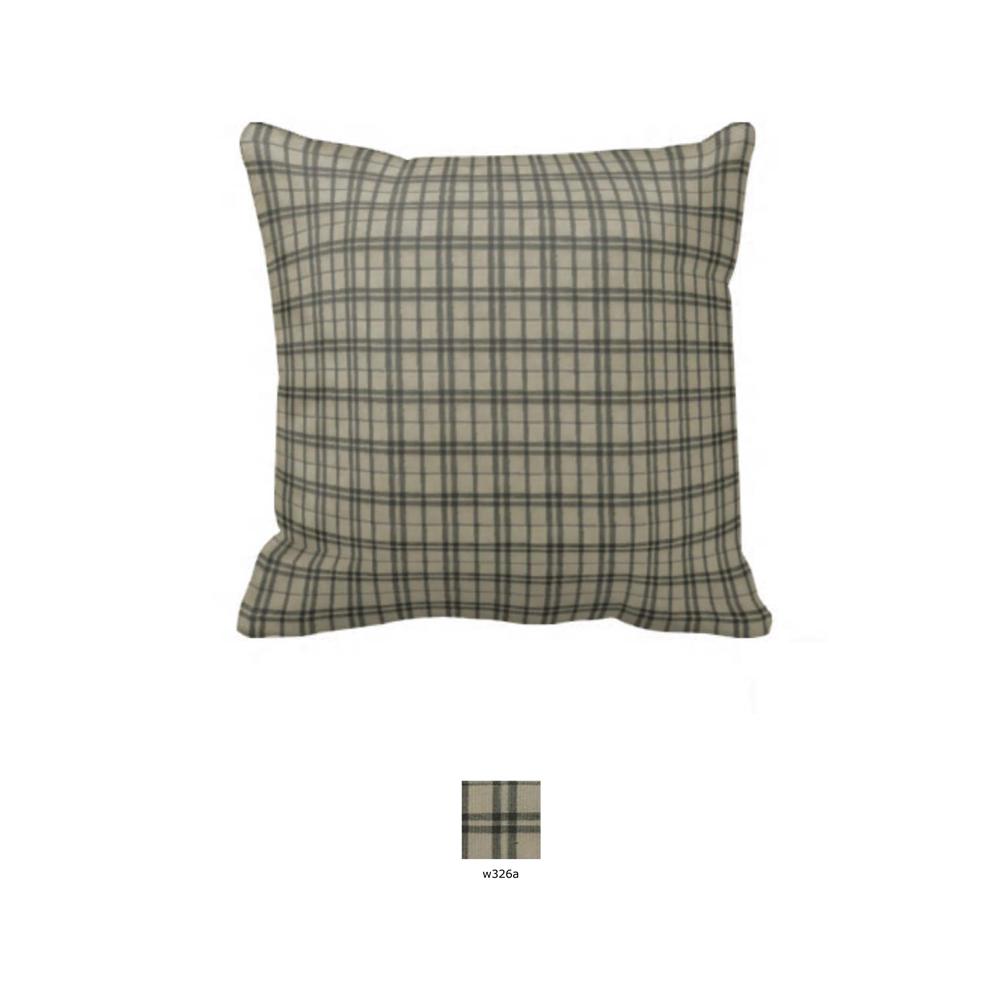 Cream Plaid with Light Olive Lines Toss Pillow 16"W x 16"L