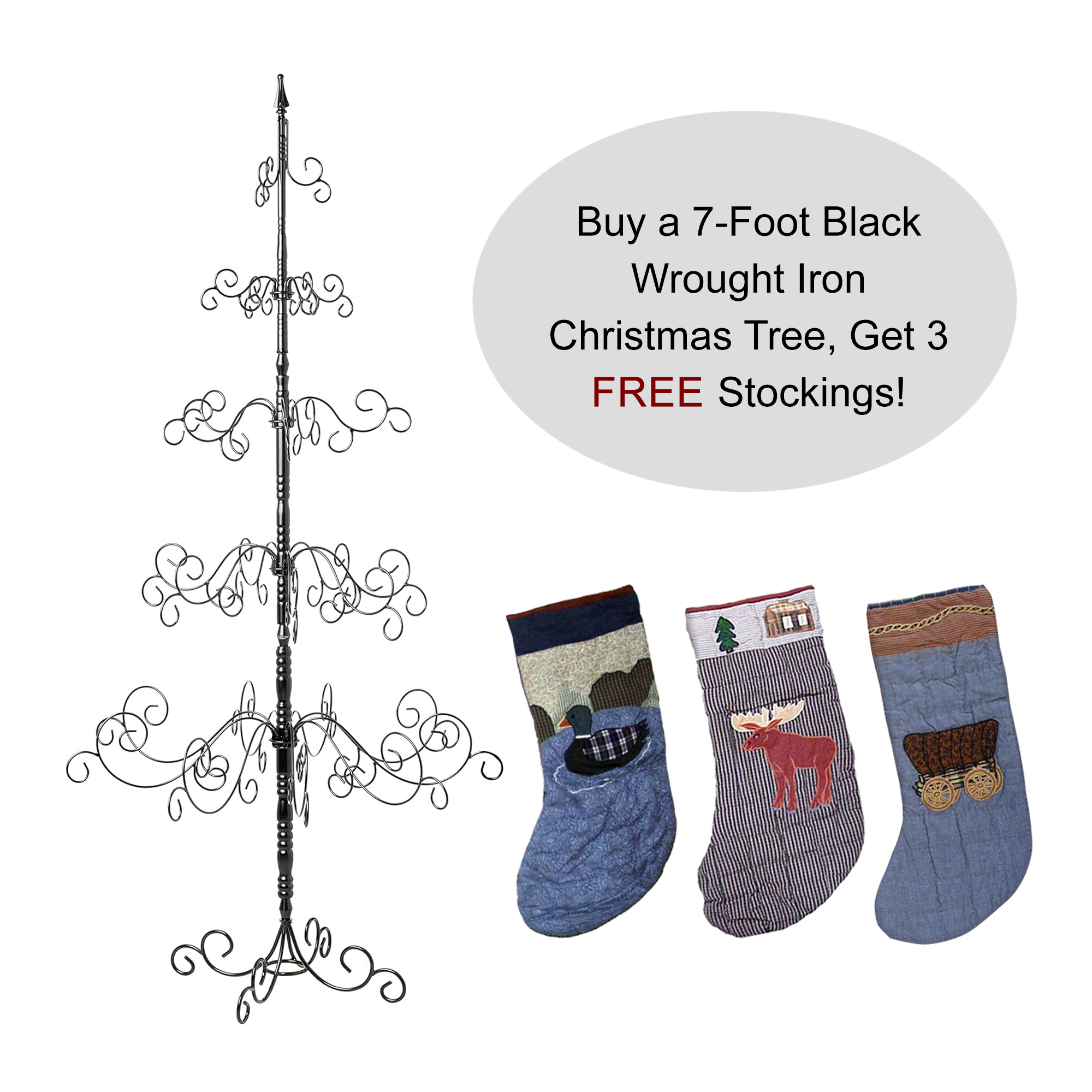 Patch Magic 7 Foot Black Wrought Iron Christmas Tree, 5 Levels, Easy assembly, No Tools required