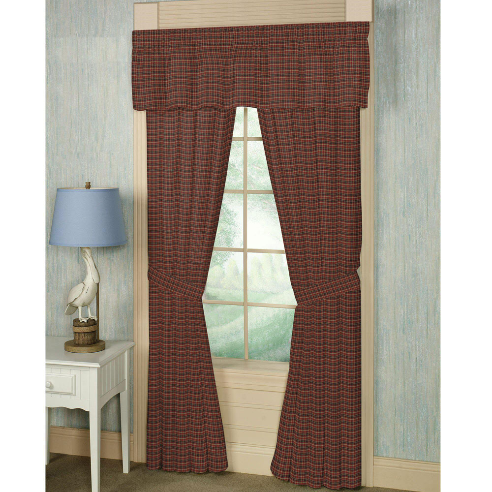 Maroon and Black Plaid Window Curtain 40"W x 84"L