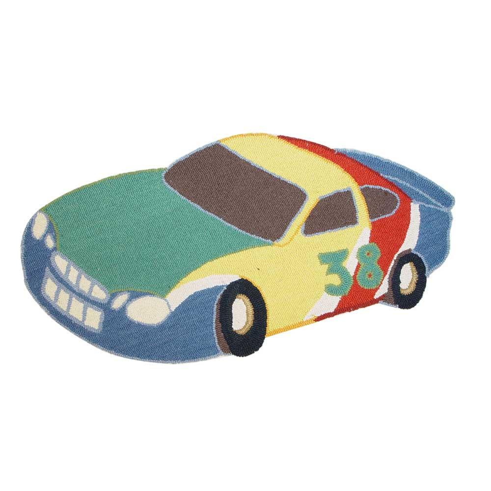 Racecar Wool Rug Hand Hooked Small Rug 2FT x 3FT