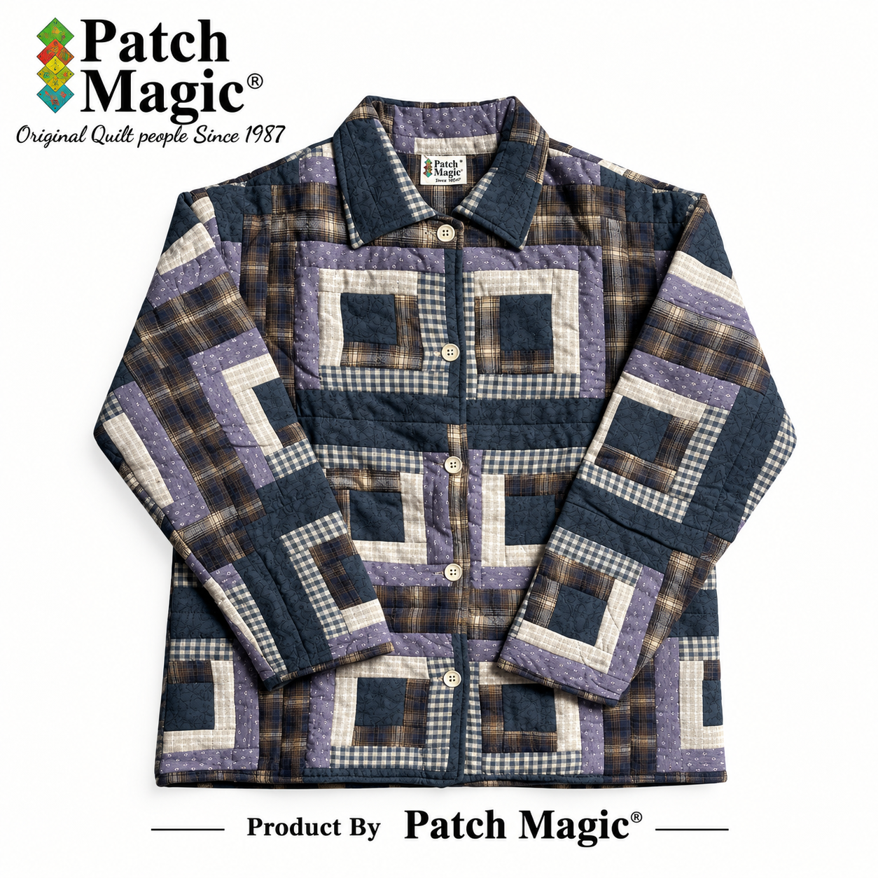 Blue Log Cabin Cotton Jacket | Unisex, Reversible, Soft Cotton Filled, Stylish Jacket for All Seasons | Small