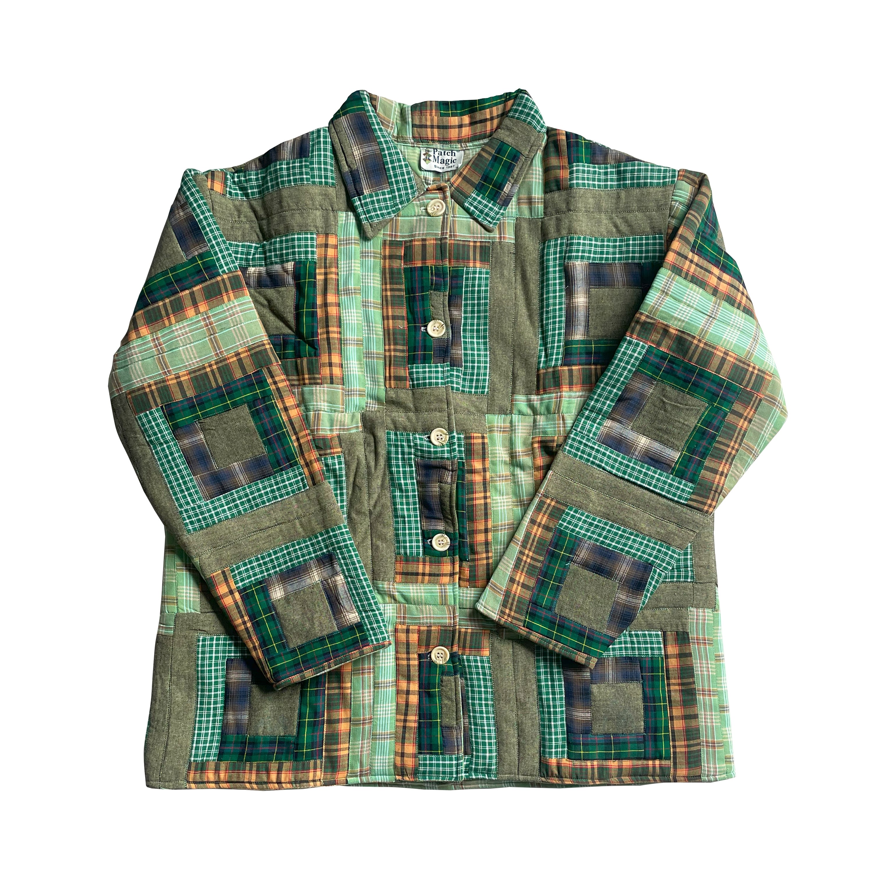 Green Log Cabin Quilted Cotton Jacket | Reversible, Regular Fit, Soft Cotton Filled, Partywear