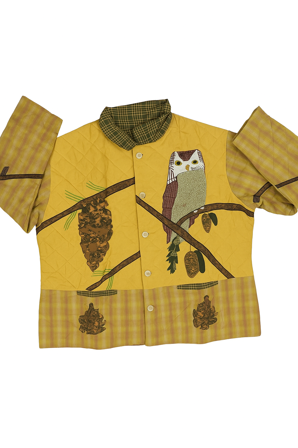 Patch Magic Pinecone Quilted Jacket – Woodland Owl & Pinecone Appliqué Cotton Jacket