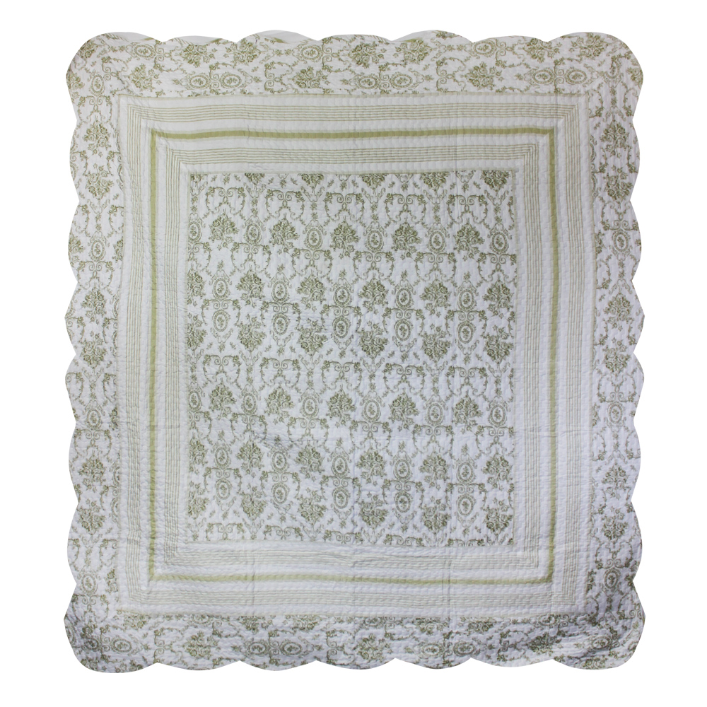 Green Wisteria Lattice queen quilt 94"x86" with 2 standard pillow shams